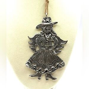 Cowgirl Angel necklace Artisan Made Pewter Silver tone on a leather cord Angel